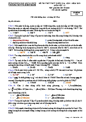 Đề thi thử THPT Quốc gia môn Vật lý năm 2019 lần 1 - Mã đề 132 - Trường THPT Tô Hiến Thành (Kèm đáp án)